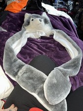 Husky Wolf Youth Kids Scarf Mittens/Pockets One Size