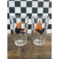 Libbey Duratuff Glasses Lot of 2 Halloween Bat & Witch Made in USA