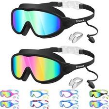 Vvinca Swim Goggles, Kids Goggles with Earplugs Nose Clip Wide View 01-black