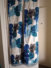 Pair of vintage 1962 Howard Carter blue  Pansies fabric curtains - slight damage
