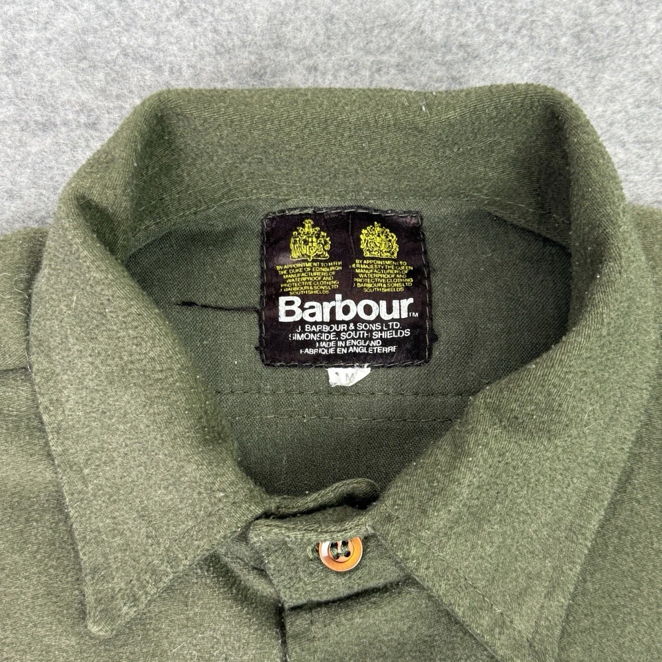 Camisa Barbour De Colección Para Hombres Mediana Verde Moleskin Sobrecamisa Abotonada Hecha en Inglaterra Foto 3 de 4