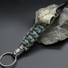 Viking Odin Crow Skull Key Chain Mens Nordic Raven Skeleton Runes Bead Survival