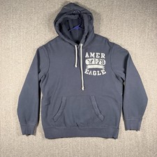 American Eagle Hoodie Mens L Navy Blue Vintage Fit Graphic Pullover Sweatshirt