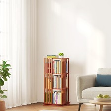 3 Tier Rotating Bookshelf Tower, Bamboo Spinning Book Shelf, Revolving 360 Bo...
