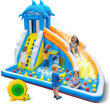 Dolphin Inflatable Water Slide Bounce House for Kids - Backyard Fun
