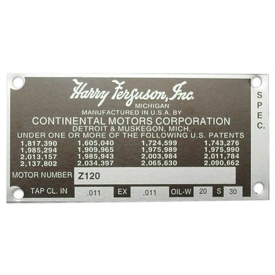 MFS166 Blank Engine Serial Number Tag With 4 Rivets Fits Massey Ferguson