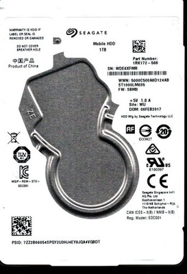 ST1000LM035 P/N: 1RK172-568 F/W: SBM3 S/N: WDE6 WU 1TB FEB 2017 CHINA SEAGATE
