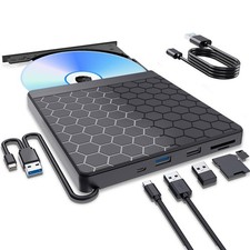 External CD/DVD Drive for Laptop, CD Burner with 2 USB Ports TF/SD Card Slot...