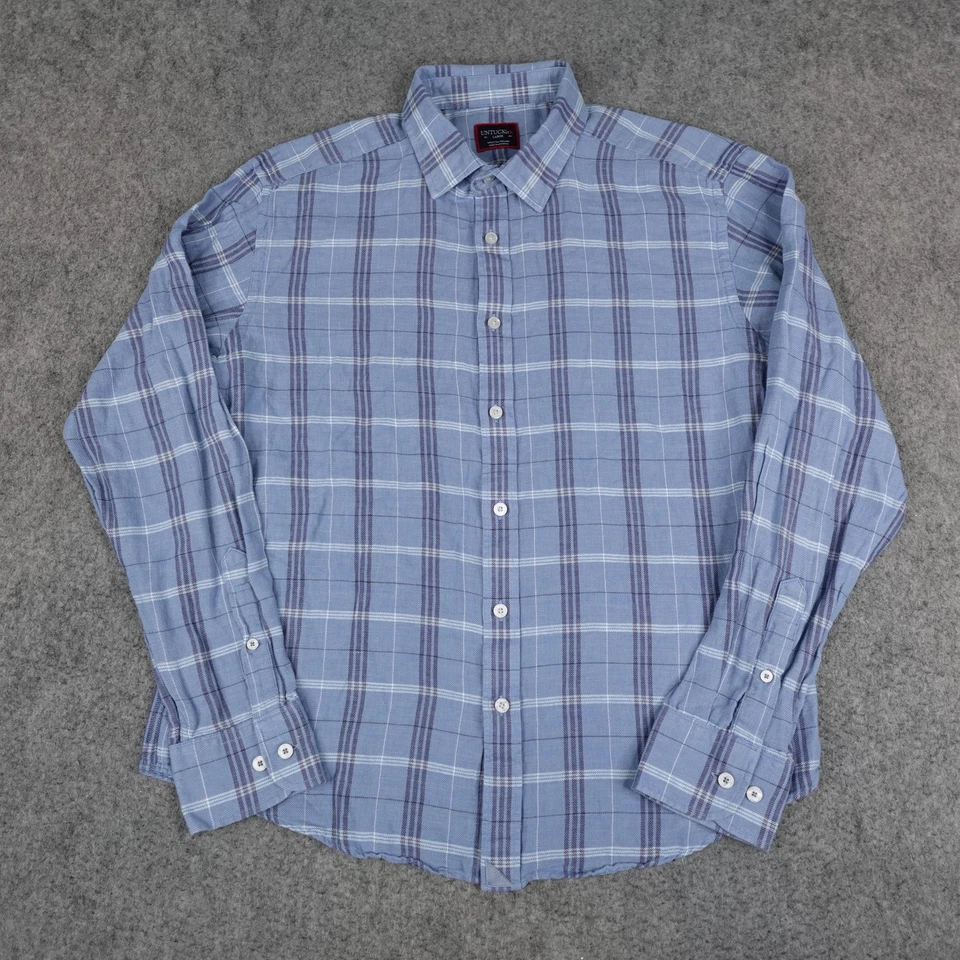 UNTUCKit Shirt Mens Large Blue Plaid Linen Blend Long Sleeve Button Up Garzon - Image 2 of 4