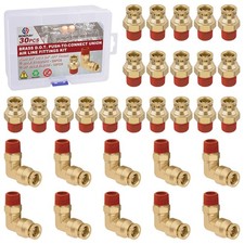 30pc Brass Air Fittings Kit 3/8" Tube x 1/4" NPT Male Straight Elbow DOT Push