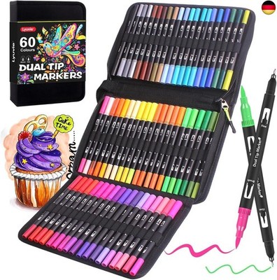 Lyuvie Felt Tip Pen Set, 60 Colours Brush Pens Watercolour Brush Pen Set for
