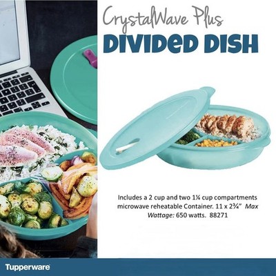 Tupperware CrystalWave *plus divided dish one 2 cup/compartment and two 1  1/4 c