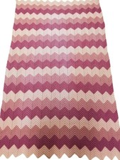 Vtg Crochet Chevron Ripple Afghan Blanket Pink Mauve Rose Throw 47x82