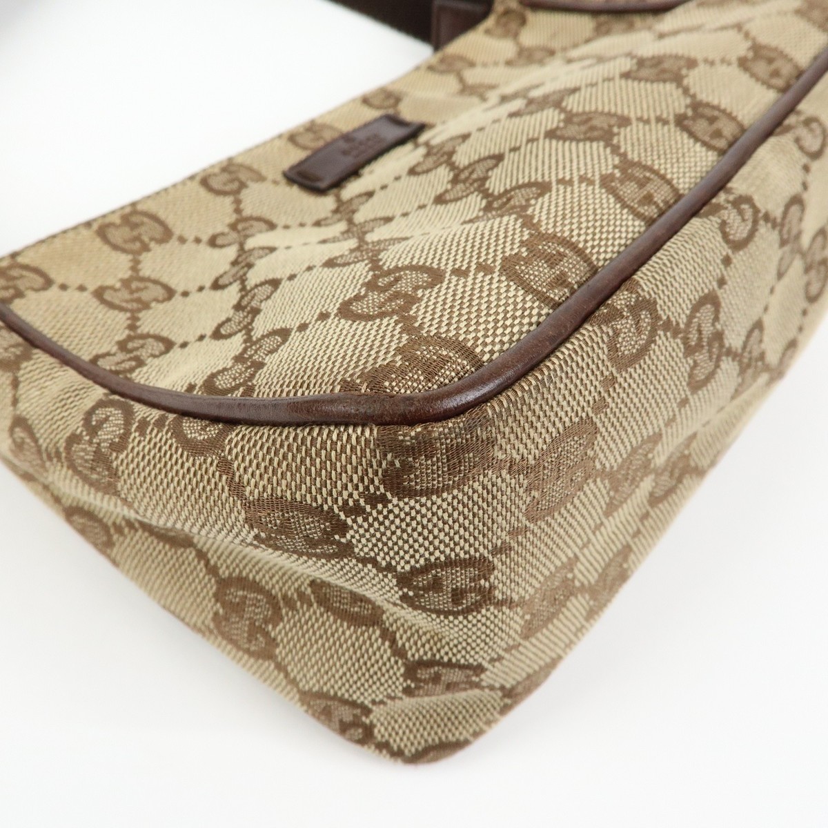 GUCCI GG Canvas Leather Mini Hand Bag Pouch Beige Brown 106644
