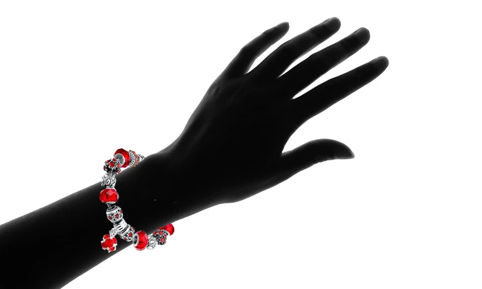 Brazalete Chapado en Oro Blanco 18K Cristal Circonita Roja Dije Hecho con Elemento Swarovski Foto 3 de 3