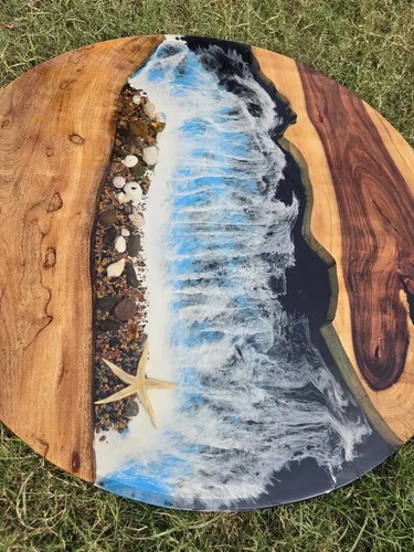 Round Epoxy Ocean Resin Table Top, Handmade Table, Kitchen & Living Room Decor - Picture 2 of 4