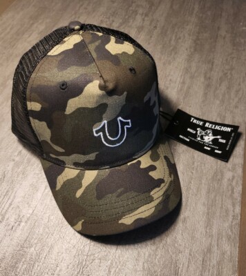 True Religion Men's Outline Embroidered Horseshoe Trucker Hat Cap in  Camo/Black