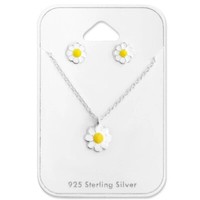 1 Paar Ohrringe Ohrstecker Set 925 Sterling GäNseblüMchen Silber Mit Kette