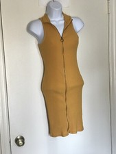 Small DEREK HEART Yellow Sleeveless front zipper pencil Knit sweater dress