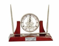 Clock Dual Pen Set Da Vinci Dial, Silver Letter Opening and Engraving Plate Gift