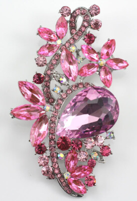 Pink Fancy Austrian Rhinestone Crystal Amazing Bridal Wedding Brooch Pin