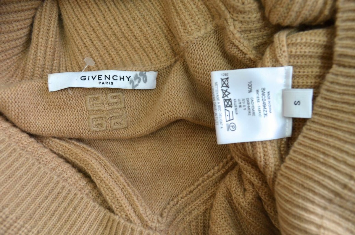 GIVENCHY Camel Beige Cashmere Funnel Turtle-Neck Cape Poncho