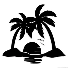 Palm Trees Sunset - Decal Sticker - Multiple Colors & Sizes - ebn6438
