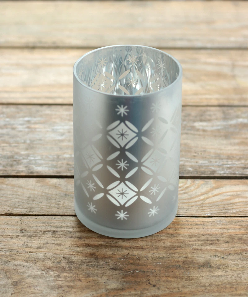 Castiçal de vidro furacão prata celebração decoração de Natal por etiqueta 6x4 polegadas - Imagem 2 de 4