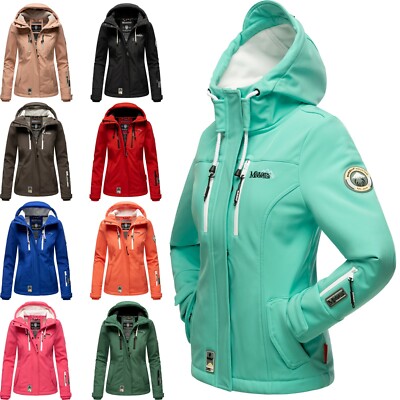 Marikoo Damen Softshell Outdoor Übergangs Funktions Kurz Regen Jacke Kleinezicke