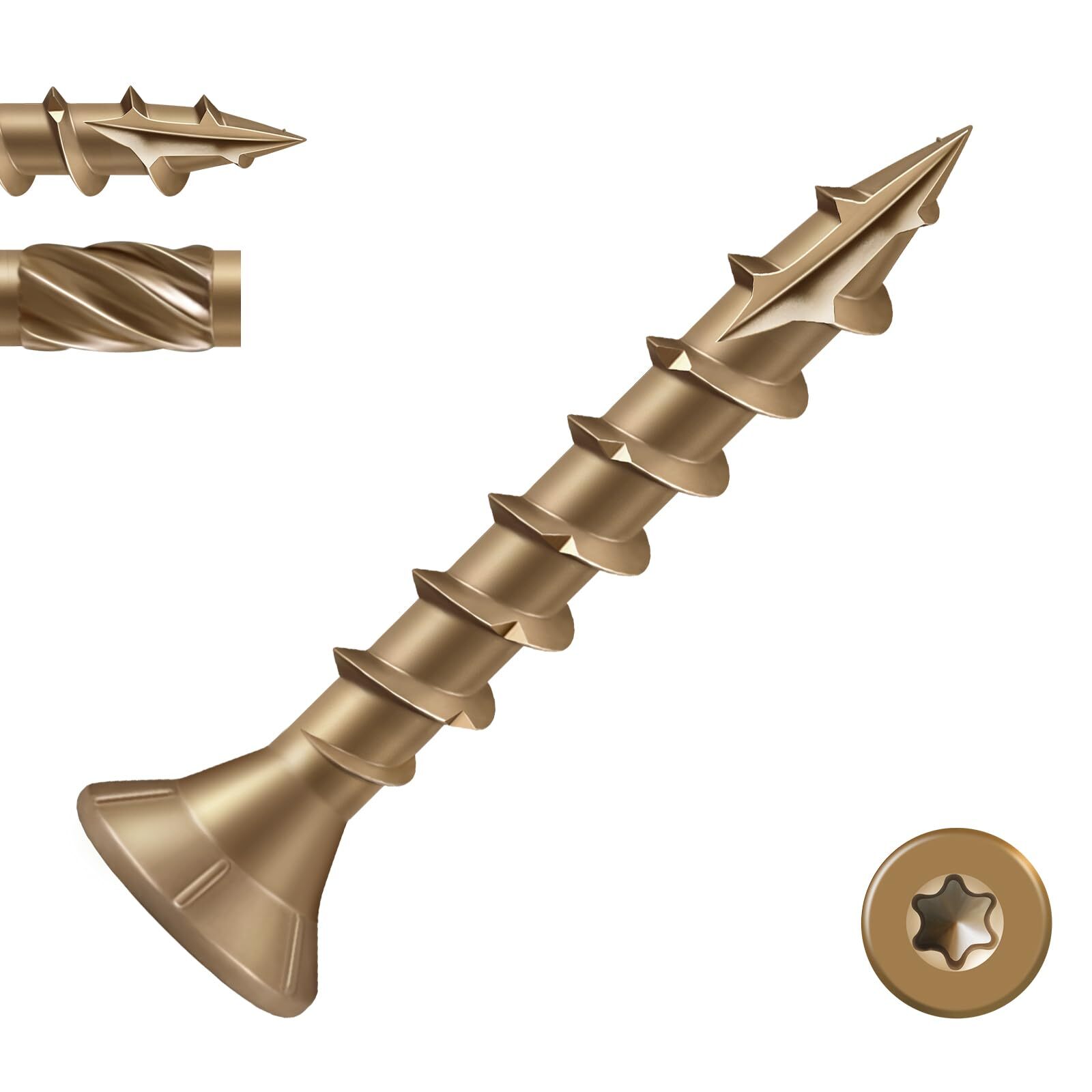 Heavy-Duty 1 Inch Bronze Deck Screws with T25 Star Bit 190 Pcs