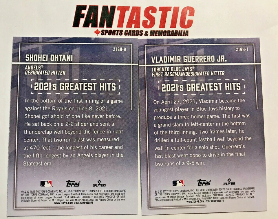 2022 Topps Series 1 Insert Cards 2021's Greatest Hits YOU PICK - Image 2 of 2