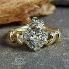 2.00Ct Round Cut Moissanite Claddagh Engagement Ring 14K Yellow Gold Plated