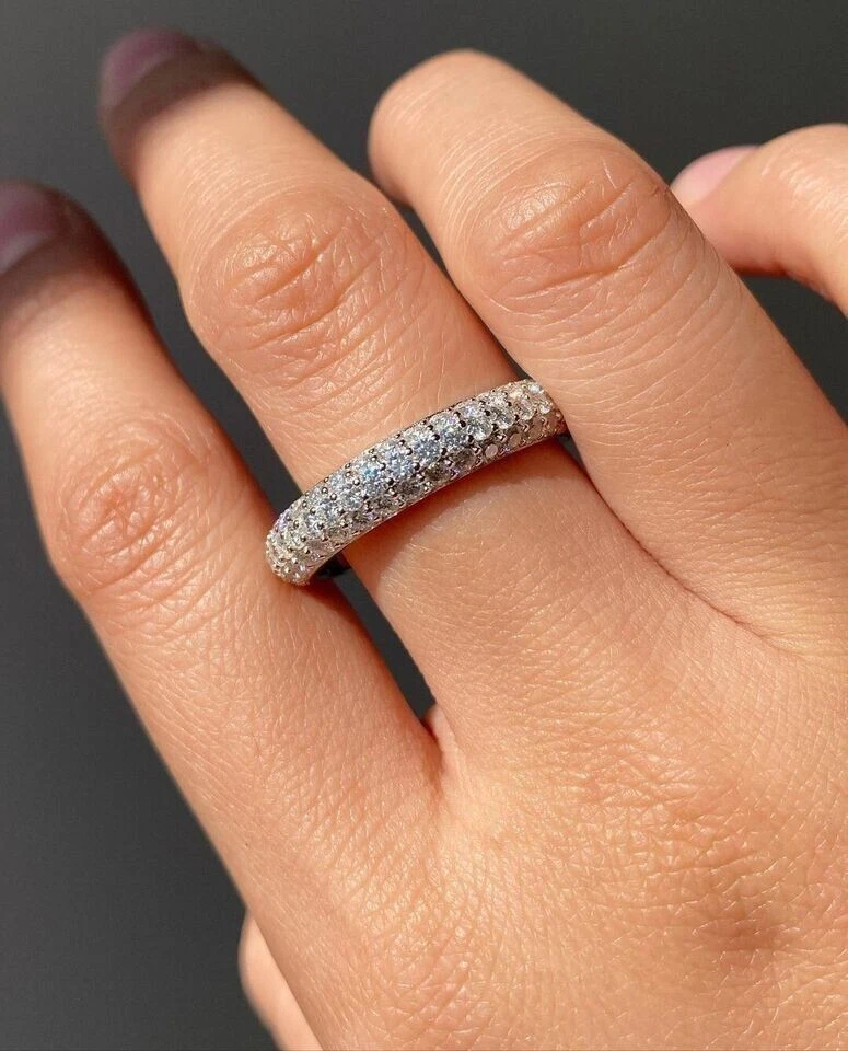 Round Cut 1.30 Ct Natural Diamond Wedding Eternity Band Solid 950 Platinum Ring - Image 4 of 4