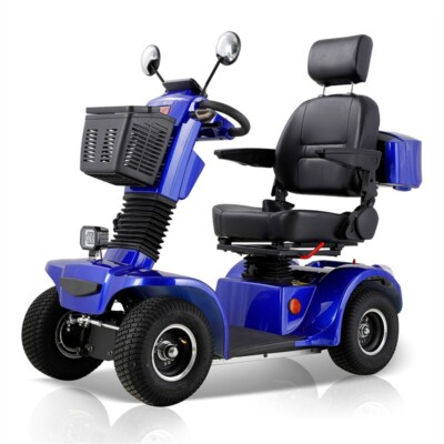 4-Wheel Mobility Scooters 25 Miles 3-Speed 500W 400lbs Capacity Blue for Senior