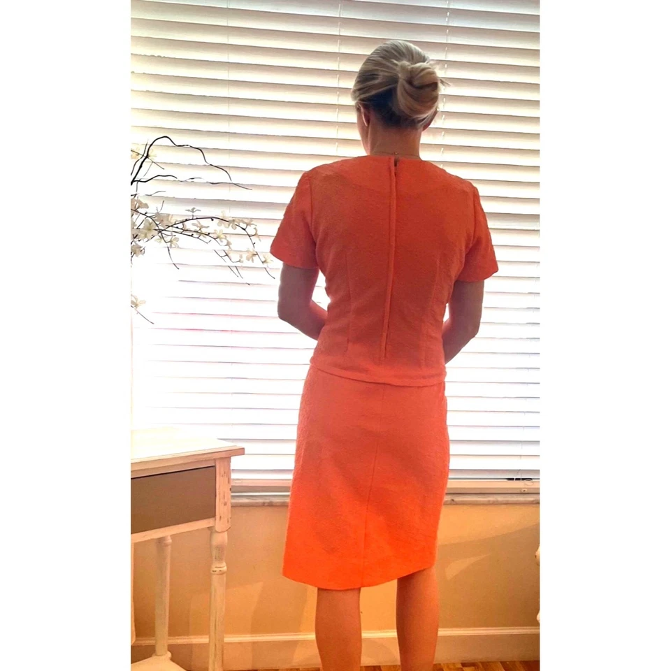 American Vintage 1960s Peach Textured Polyester Drop Waist Dress Size MED Ladies - Image 2 of 4