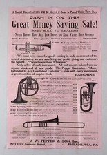 Vintage J.W. Pepper Music Store Philadelphia Instruments Flyer Poster c. 1890s