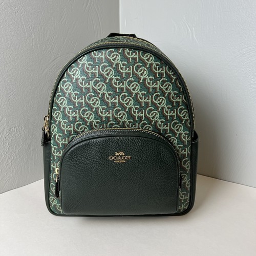 COACH Women’s Court Backpack With Coach Monogram Print Green leather