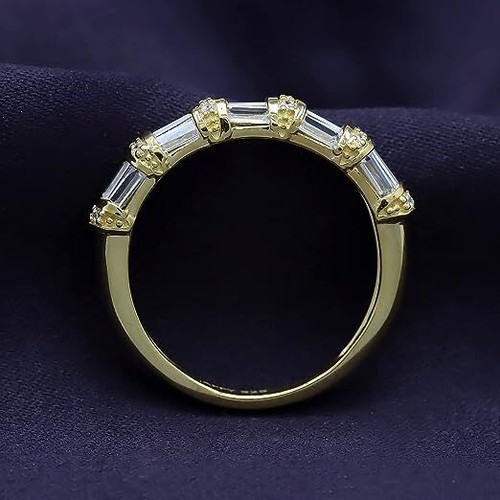 Anniversary Wedding Band Ring Taper & Round Cubic Zirconia 925 Sterling Silver - Picture 6 of 20