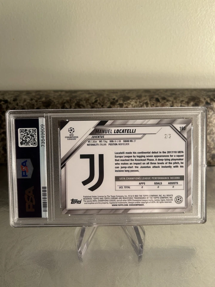 Manuel Locatelli : 2021-22 Topps Chrome UCL Purple X-Fractor /3 PSA 8 Juventus - Image 3 of 3