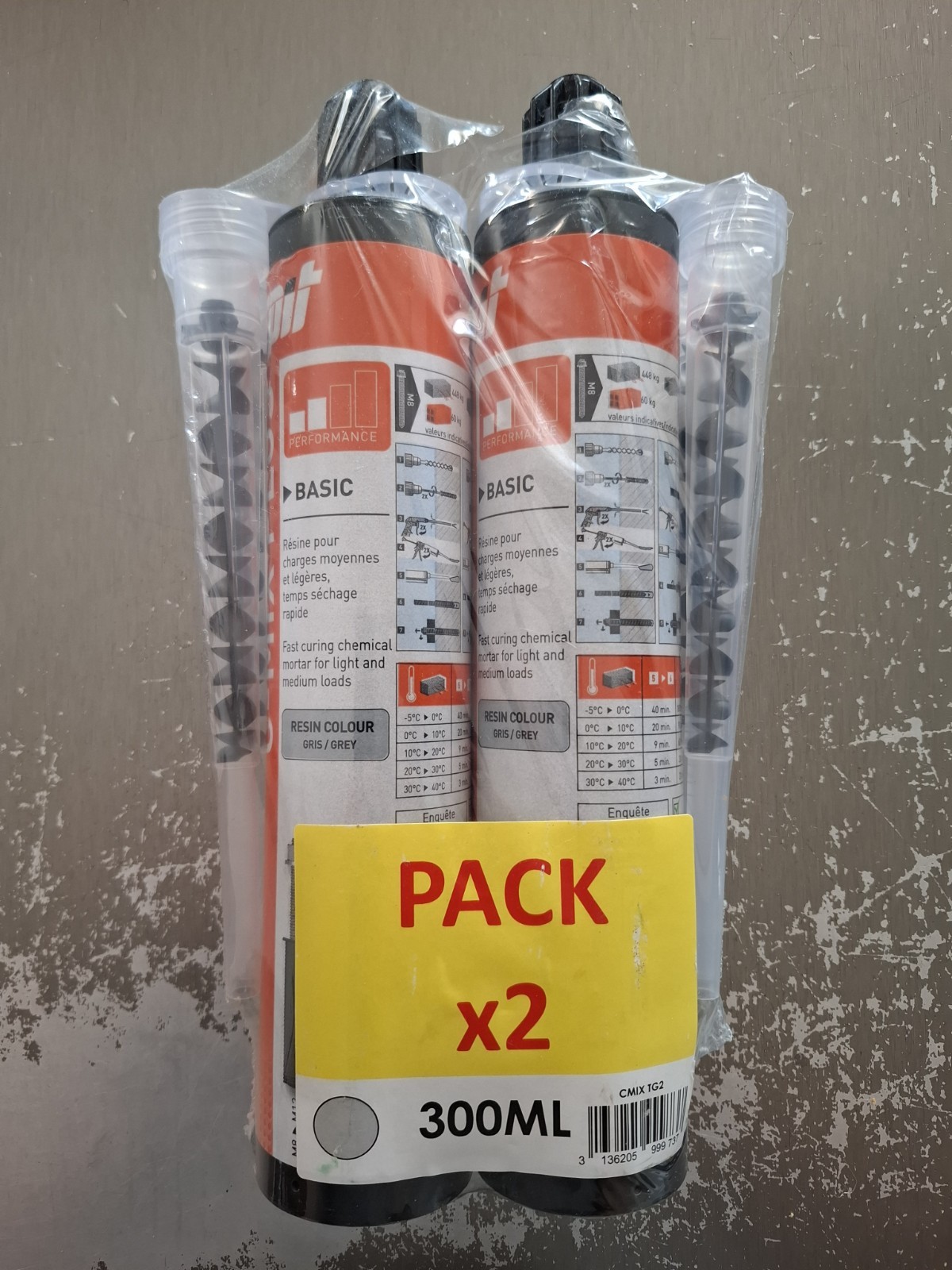 Scellement chimique gris Spit pour fixation de store banne et chauffe-eau