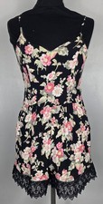 Topshop Playsuit Size 10 Black Pink Floral Lace Festival Holiday Y2K Party Club