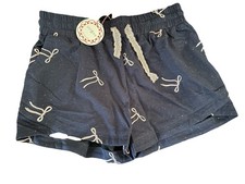 Umgee navy Shorts Size L With Embroidered Pink Bows And Lace Drawstring