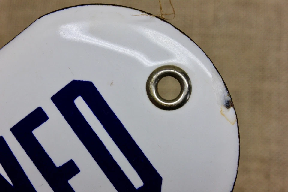 Antiguo letrero de porcelana "NO SE PERMITEN CAMIONES" azul sobre blanco vintage años 20 antiguo Foto 4 de 4