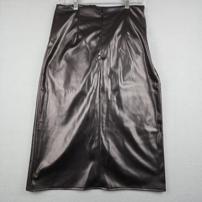 Micas Skirt Womens Medium Black Faux Leather Tulip Midi Wrap Asymmetrical NWT