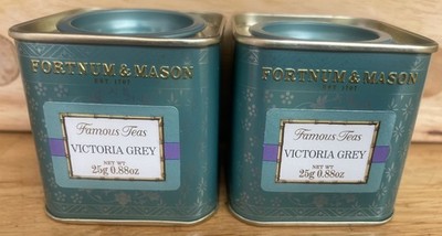 2 x Fortnum & Mason Victoria Grey Full Tea Caddy Tins 25g  (collectors item)