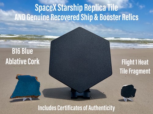 Space X Starship Replica Tile AND Genuine Recovered Ship & Booster Relics + More