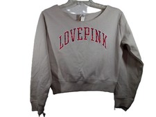 Victoria's Secret Pink Fleece Cropped Sweatshirt Women S Beige Boat Long Sleeve