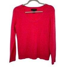 Tahari Women's Pink V-Neck 100 2-Ply Cashmere Sweater Size S Soft Cozy