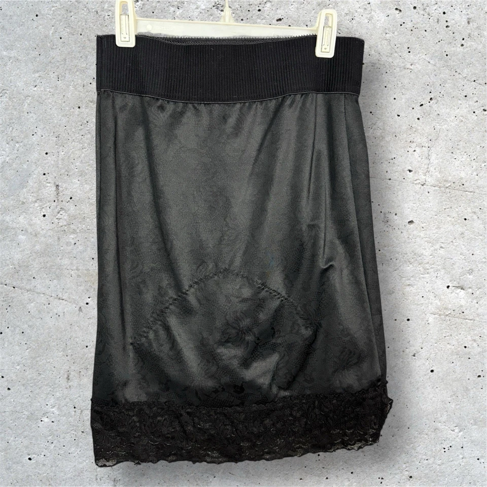 Prendas moldeadoras negras vintage Flexees medio deslizamiento 34 a 2X encaje ILGWU EE. UU. Foto 2 de 4