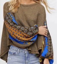 We The Free Blossom Oversized Olive Green Thermal Top Dolman Sleeve PS